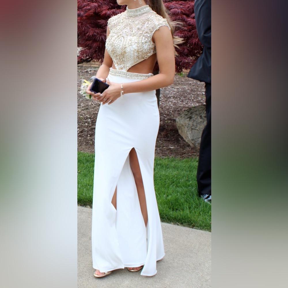 Clarisse White/Gold Prom Dress